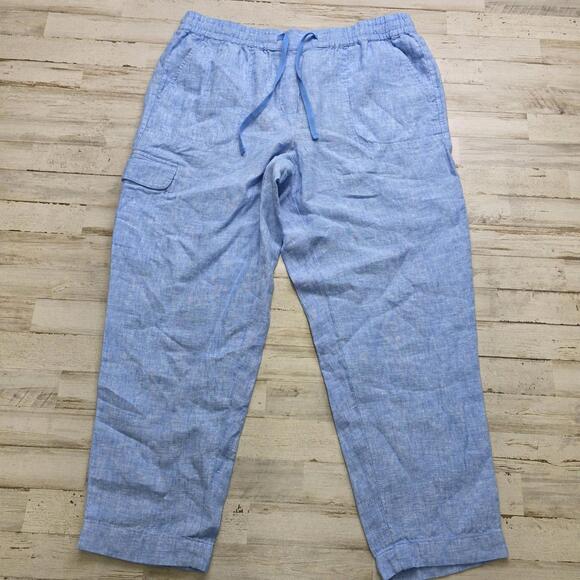 Talbots Pants - Talbots Pants Womens XL Blue 100% Linen Drawstring Elastic Waist Cargo Pocket